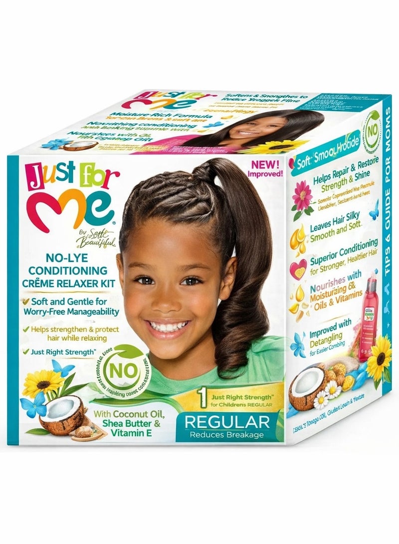Just For Me No-Lye Conditioning Crème Relaxer Kit – Children’s Regular – 1 Application - Image 1